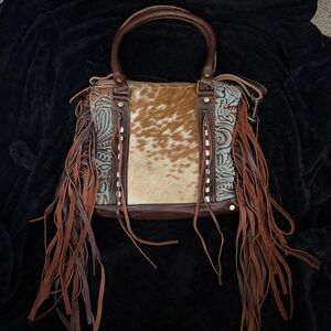 Brown and Tan Fringe Handbag